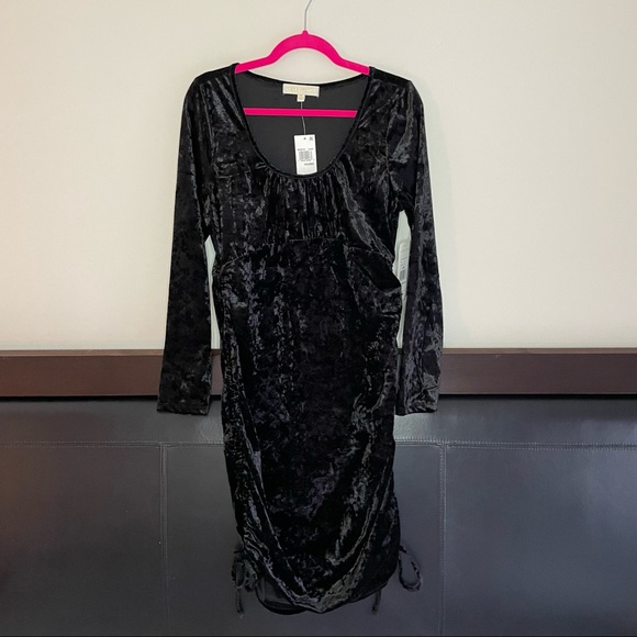 NWT XXL madden girl Crushed velvet black long sleeve stretchy ruched dress - Picture 6 of 8